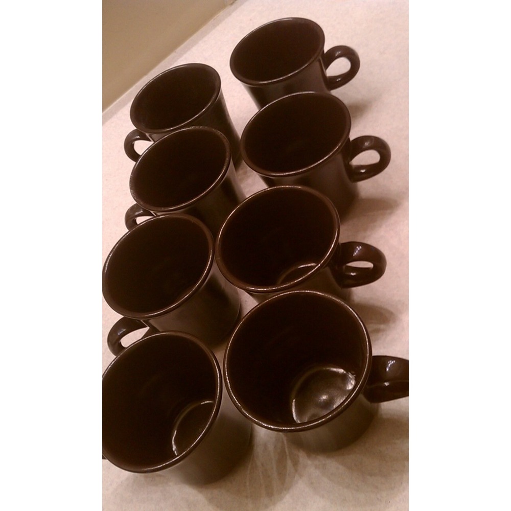 Set of 8 teacups with saucers, MCM, Vintage Madeira green and brown Franciscan